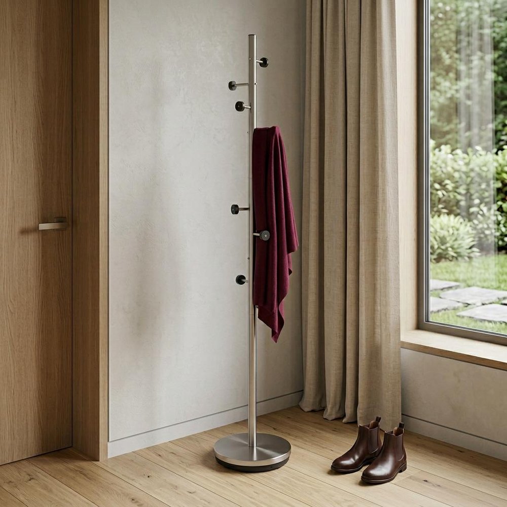 68" Brushed Steel Brushed Steel Coat Rack