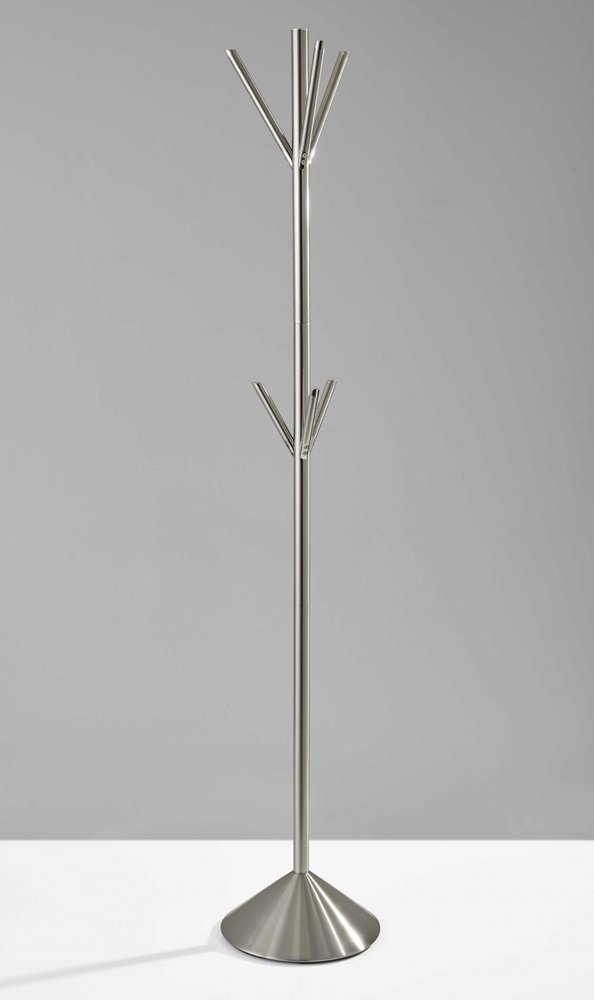 68" Silver Steel Six Hook Freestanding Coat Rack