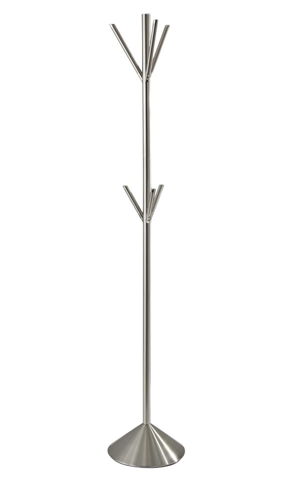 68" Silver Steel Six Hook Freestanding Coat Rack