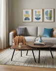 Set of Two Brown And Black Wood And Metal Oval Nested Tables