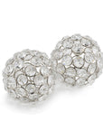 Set of Two Silver And Clear Faux Crystal And Metal Orb Decorative Tabletop Sculptures