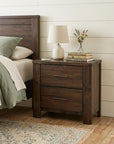 25" Brown Wood Two Drawer Nightstand