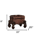 22" Chocolate Fabric Damask Footstool