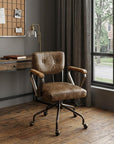 Black and Dark Brown Adjustable Swivel Leather Rolling Executive Office Chair