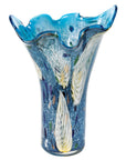 17" Blue And Green Cylinder Crystal Glass Table Vase