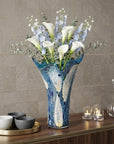 17" Blue And Green Cylinder Crystal Glass Table Vase