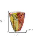 8" Orange Red and Yellow Murano Glass Abstract Oval Table Vase