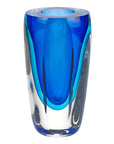 6" Blue And Clear Cylinder Crystal Glass Table Vase