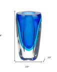 6" Blue And Clear Cylinder Crystal Glass Table Vase