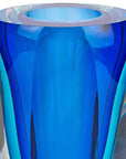 6" Blue And Clear Cylinder Crystal Glass Table Vase