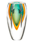 6" Clear Amber and Green Abstract Murano Glass Table Vase