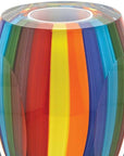 6" Blue Clear Red And Yellow Cylinder Crystal Glass Table Vase