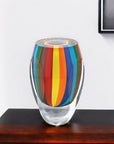 6" Blue Clear Red And Yellow Cylinder Crystal Glass Table Vase