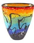 8" Red Orange Blue And Black Blue Abstract Oval Murano Glass Table Vase