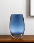 8" Midnight Blue And Clear Oval Lead Free Crystal Table Vase