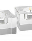 Hand Crafted Crystal Block Pair Of Tlite Holders