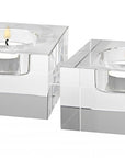 Hand Crafted Crystal Block Pair Of Tlite Holders