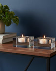 Hand Crafted Crystal Block Pair Of Tlite Holders