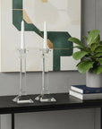 Set of Two Clear Crystal Tabletop Taper Candlesticks