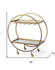 Gold 36" Round Rolling Kitchen Cart With Storage
