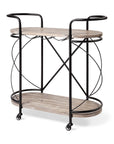 15" Black Solid Wood and Steel Round Rolling Kitchen Cart With Storage