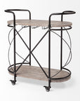 15" Black Solid Wood and Steel Round Rolling Kitchen Cart With Storage