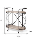 15" Black Solid Wood and Steel Round Rolling Kitchen Cart With Storage