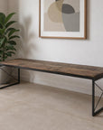 66" Brown And Black Metal and Solid Wood Bench