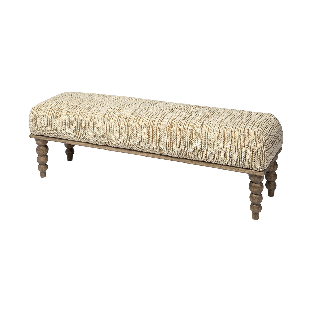 55" Cream and Wood Brown Upholstered Fabric Bench - Manor Editions