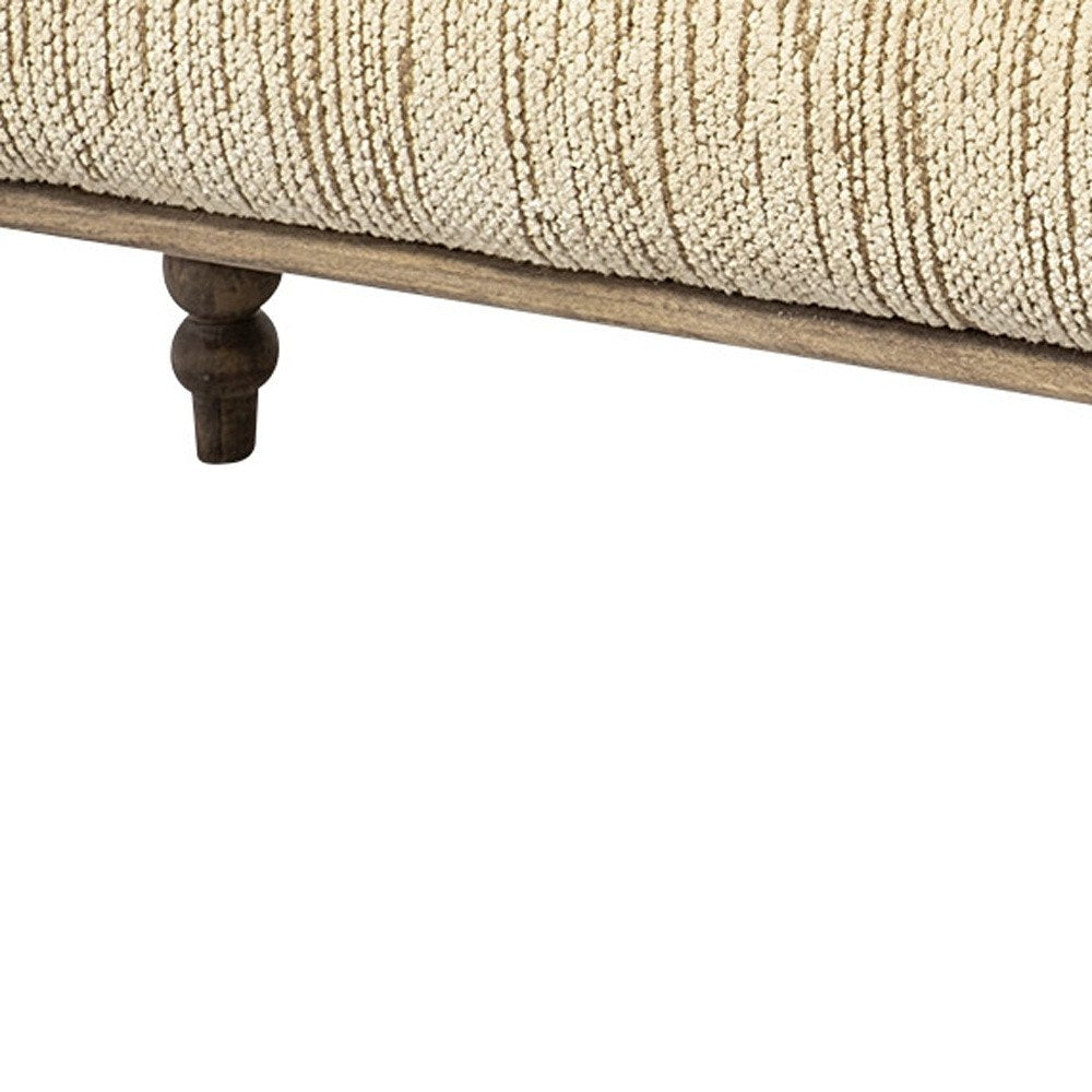 55" Cream and Wood Brown Upholstered Fabric Bench - Manor Editions