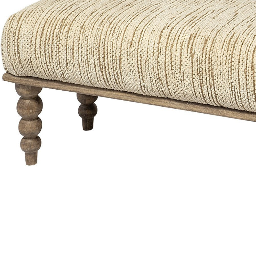 55" Cream and Wood Brown Upholstered Fabric Bench - Manor Editions