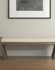 14" Cream and Brown Upholstered Linen Blend Bench