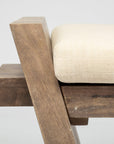 14" Cream and Brown Upholstered Linen Blend Bench