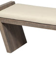 14" Cream and Brown Upholstered Linen Blend Bench
