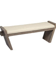 14" Cream and Brown Upholstered Linen Blend Bench