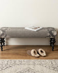 55" Gray and Black Upholstered Cotton Blend Floral Distressed Bench