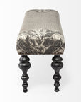55" Gray and Black Upholstered Cotton Blend Floral Distressed Bench