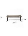 55" Gray and Black Upholstered Cotton Blend Floral Distressed Bench