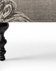 55" Gray and Black Upholstered Cotton Blend Floral Distressed Bench