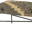 55" Green Brown and Black Upholstered Abstract Cotton Blend Bench