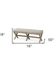 16" Beige and Brown Upholstered Faux Leather Bench