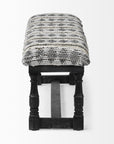 15" Off White and Black Upholstered Faux Leather Bench
