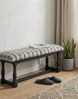15" Off White and Black Upholstered Faux Leather Bench