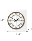 32" Circle Brown Metal Skeleton Wall Clock