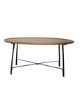 Set of Two Brown and Black Solid Wood and Iron Round Nested Coffee Tables