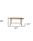 Set of Two Brown and Black Solid Wood and Iron Round Nested Coffee Tables