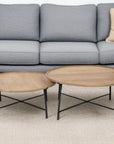 Set of Two Brown and Black Solid Wood and Iron Round Nested Coffee Tables