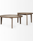Set of Two Brown Solid Wood Round Nested Coffee Tables