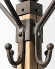 75" Black And Brown Solid Wood And Steel Twelve Hook Freestanding Coat Rack