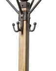 75" Black And Brown Solid Wood And Steel Twelve Hook Freestanding Coat Rack